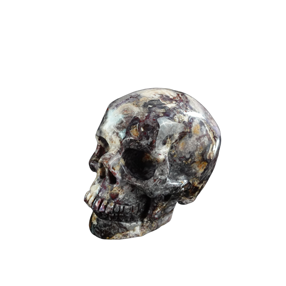 3.0" Blue Flower Agate Crystal Skull Carving - Unique Piece #BF02