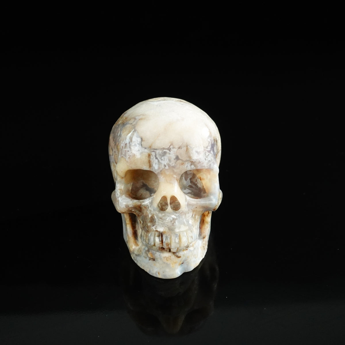3.0" Blue Flower Agate Crystal Skull Carving - Unique Piece #BF03