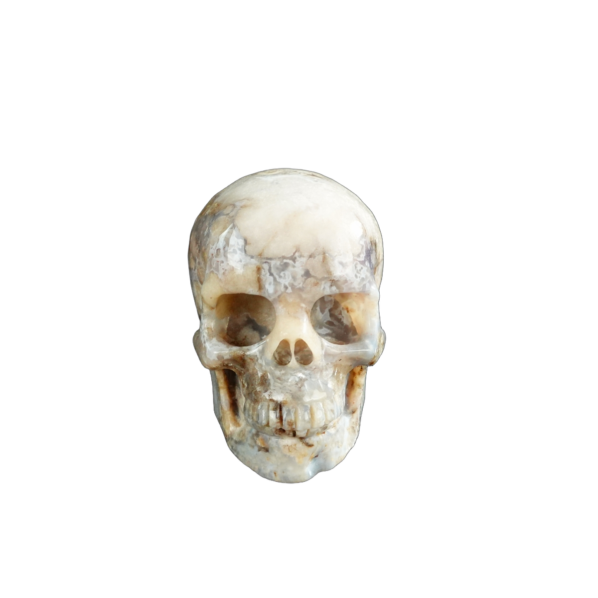 3.0" Blue Flower Agate Crystal Skull Carving - Hand Carved Decor