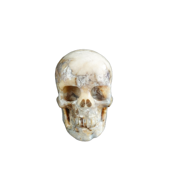 3.0" Blue Flower Agate Crystal Skull Carving - Hand Carved Decor