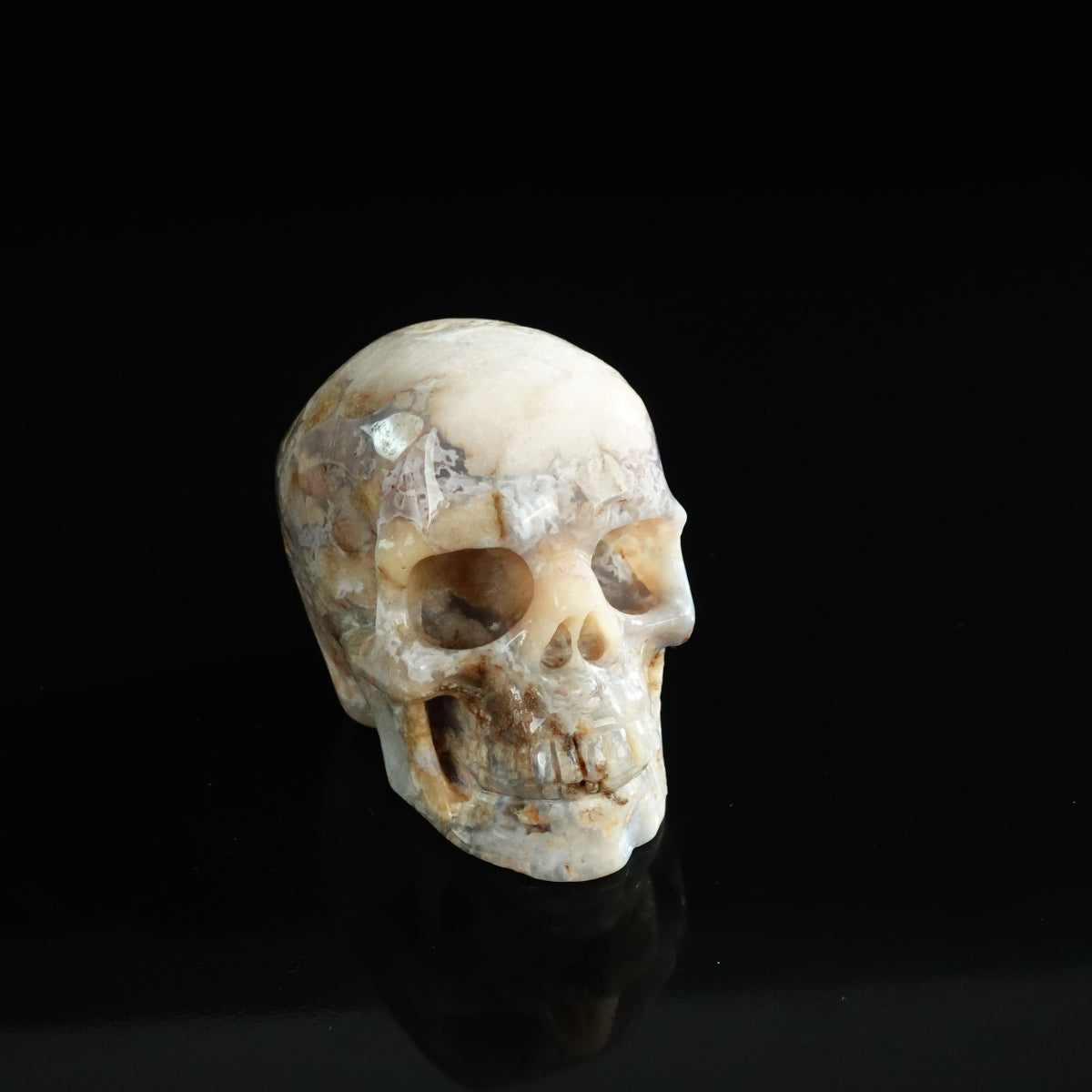 3.0" Blue Flower Agate Crystal Skull Carving - Unique Piece #BF03
