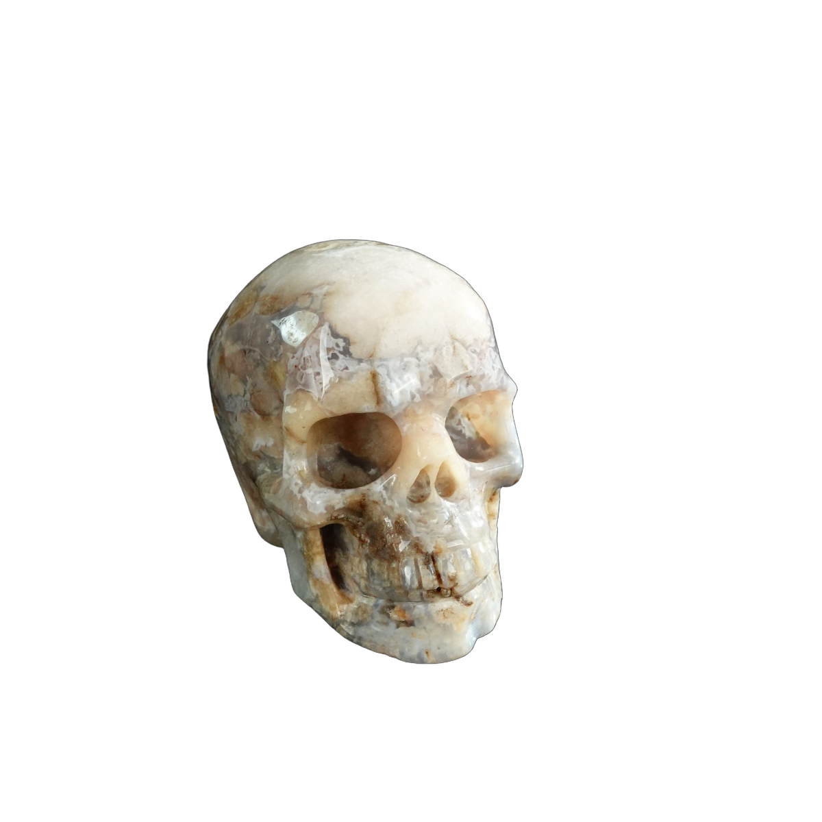 3.0" Blue Flower Agate Crystal Skull Carving - Hand Carved Decor