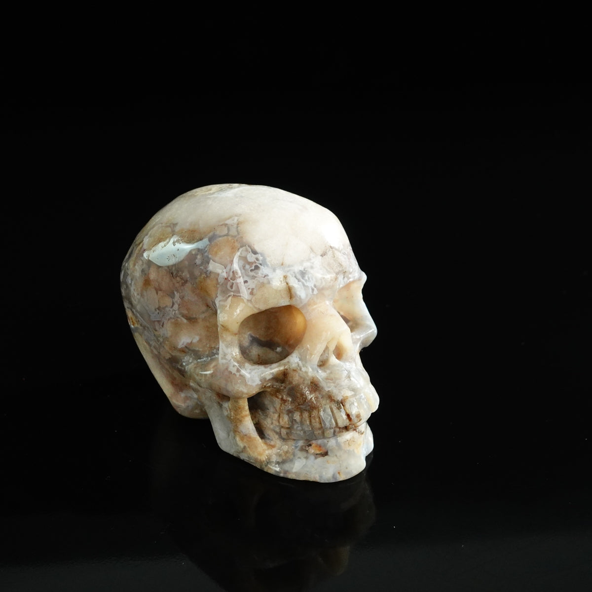 3.0" Blue Flower Agate Crystal Skull Carving - Unique Piece #BF03