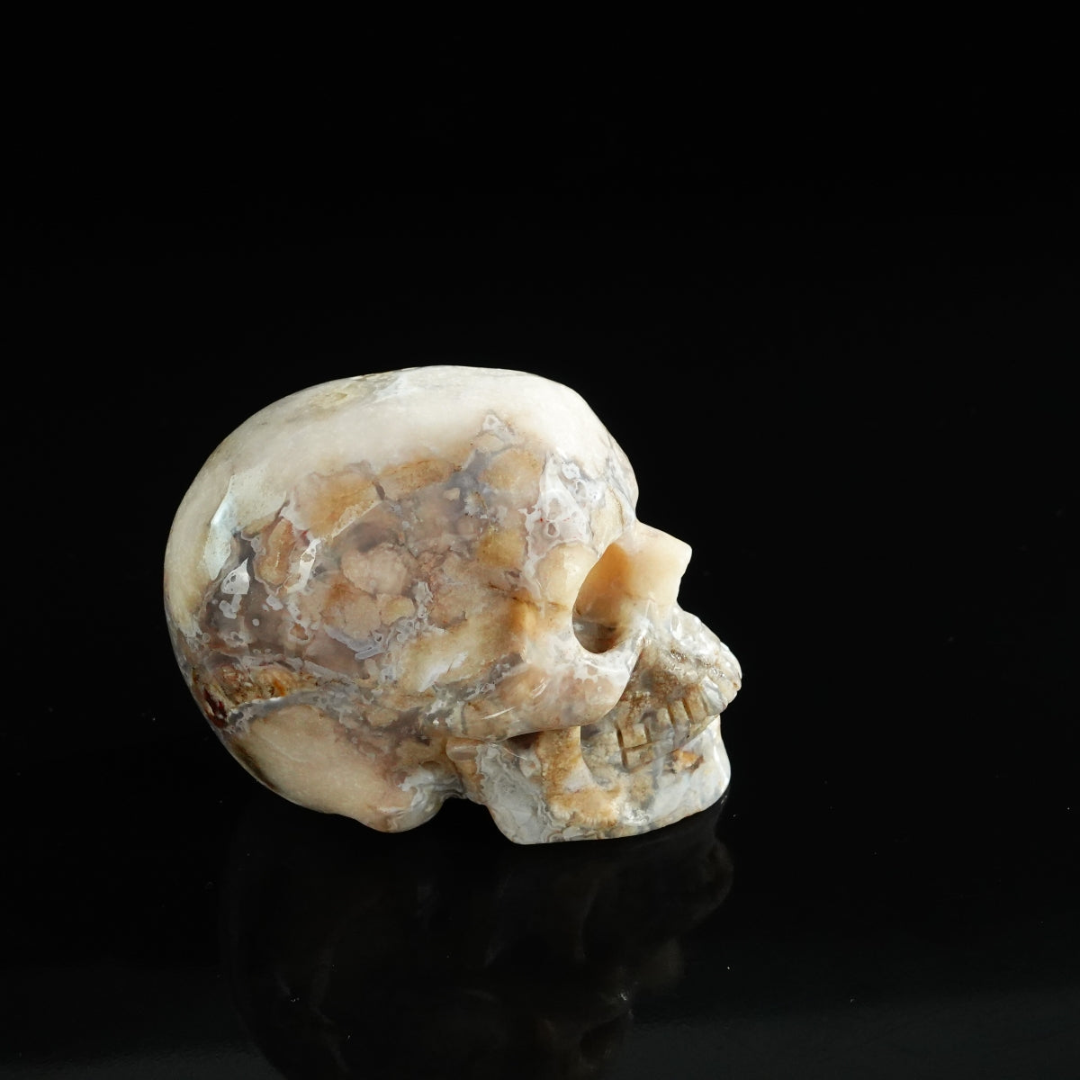3.0" Blue Flower Agate Crystal Skull Carving - Unique Piece #BF03