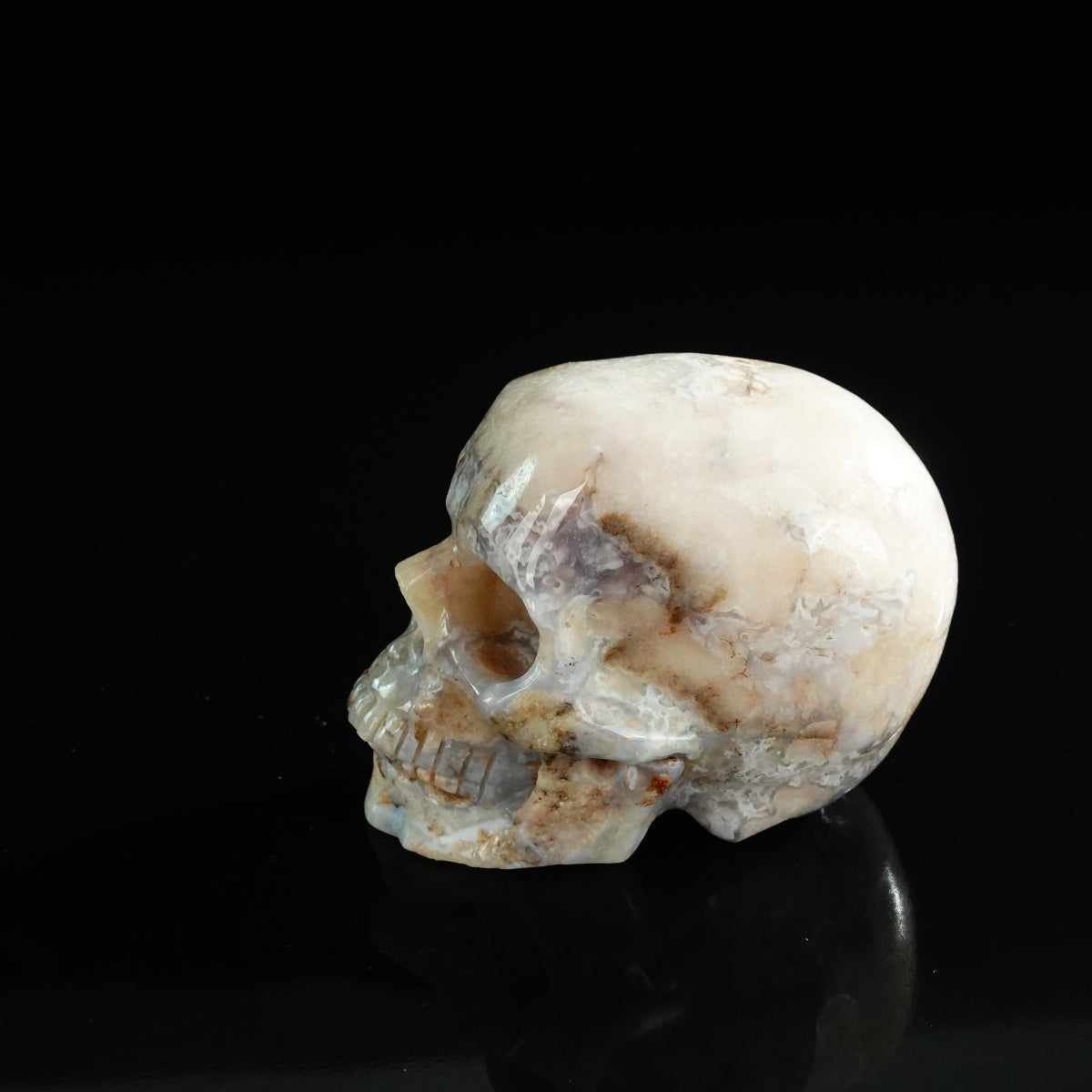 3.0" Blue Flower Agate Crystal Skull Carving - Unique Piece #BF03