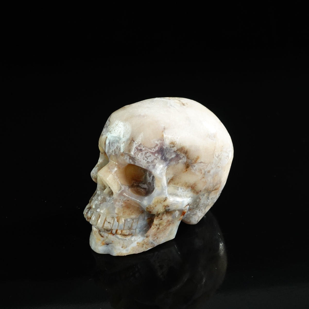 3.0" Blue Flower Agate Crystal Skull Carving - Unique Piece #BF03