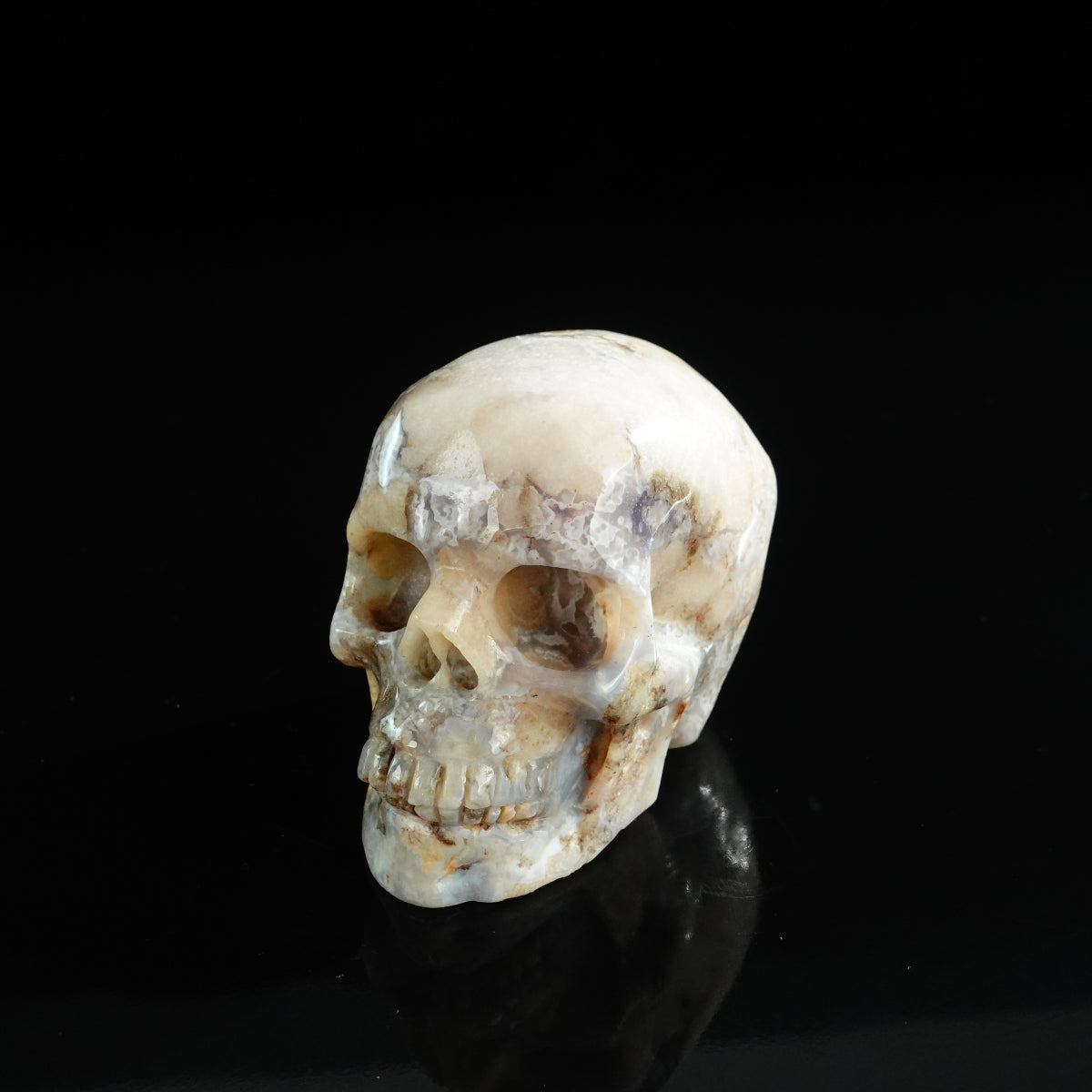 3.0" Blue Flower Agate Crystal Skull Carving - Unique Piece #BF03
