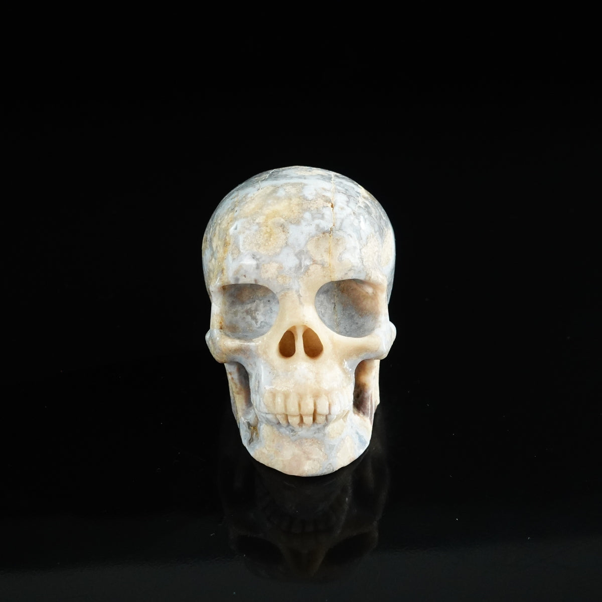 3.0" Blue Flower Agate Crystal Skull Carving - Unique Piece #BF04