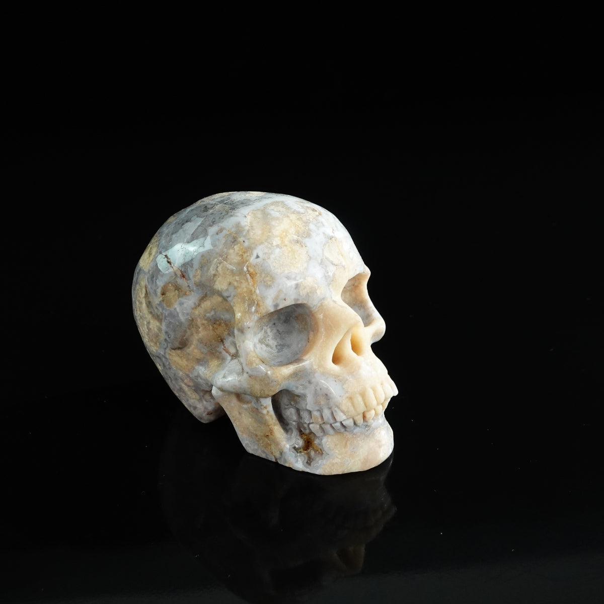3.0" Blue Flower Agate Crystal Skull Carving - Unique Piece #BF04