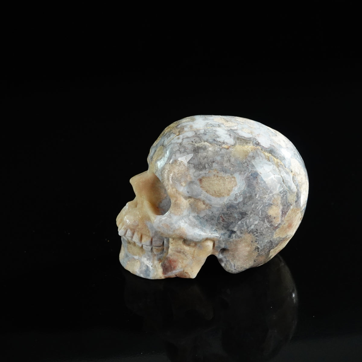 3.0" Blue Flower Agate Crystal Skull Carving - Unique Piece #BF04