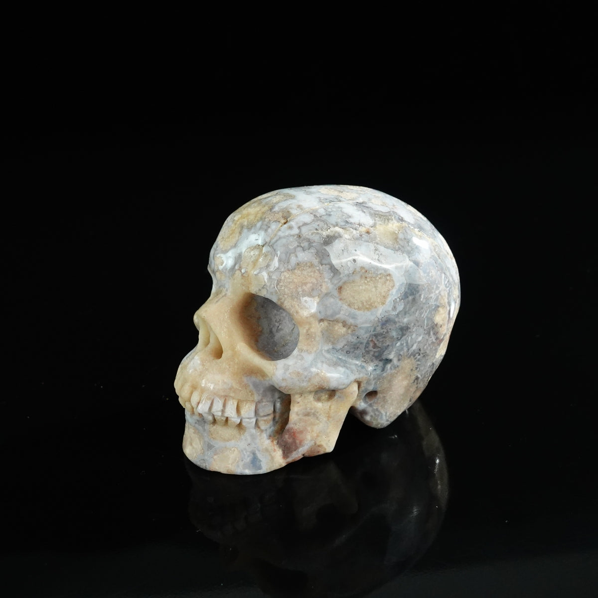 3.0" Blue Flower Agate Crystal Skull Carving - Unique Piece #BF04