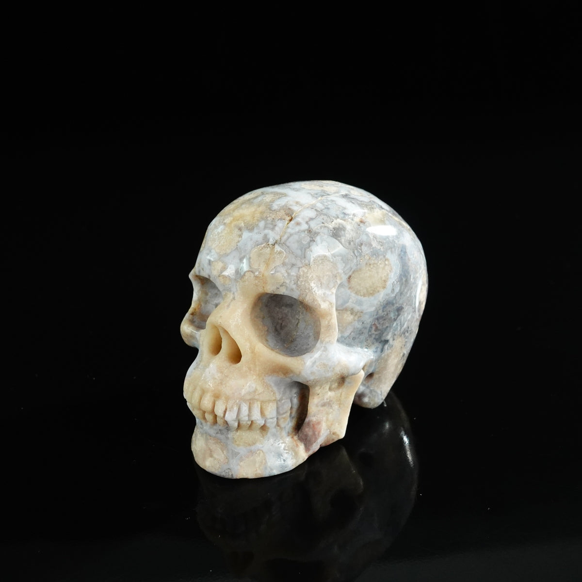 3.0" Blue Flower Agate Crystal Skull Carving - Unique Piece #BF04