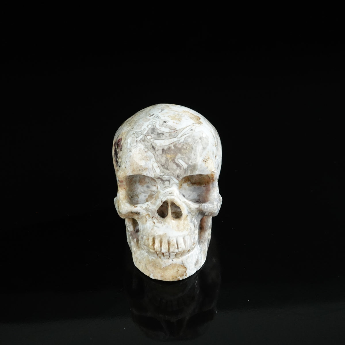 3.0" Blue Flower Agate Crystal Skull Carving - Unique Piece #BF05