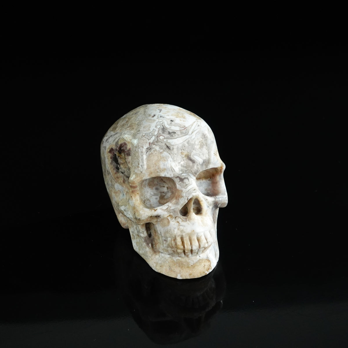 3.0" Blue Flower Agate Crystal Skull Carving - Unique Piece #BF05