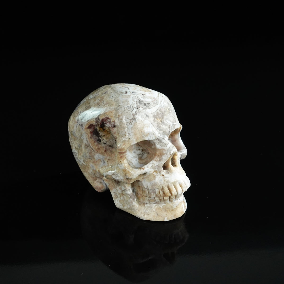 3.0" Blue Flower Agate Crystal Skull Carving - Unique Piece #BF05