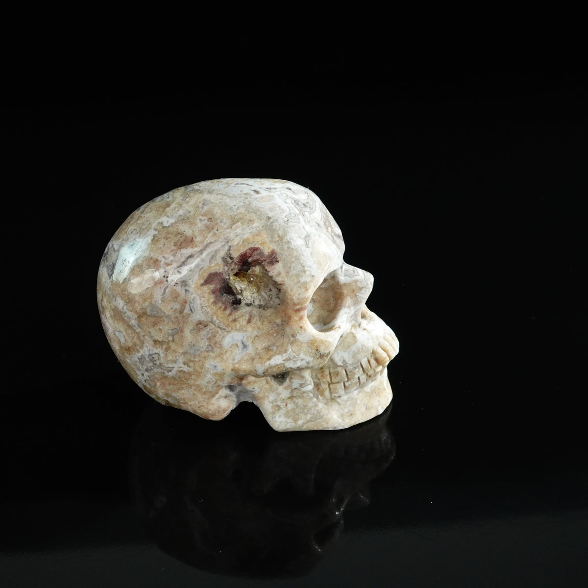 3.0" Blue Flower Agate Crystal Skull Carving - Unique Piece #BF05