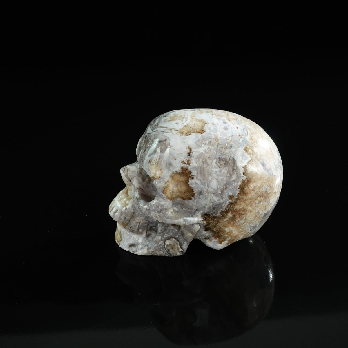 3.0" Blue Flower Agate Crystal Skull Carving - Unique Piece #BF05