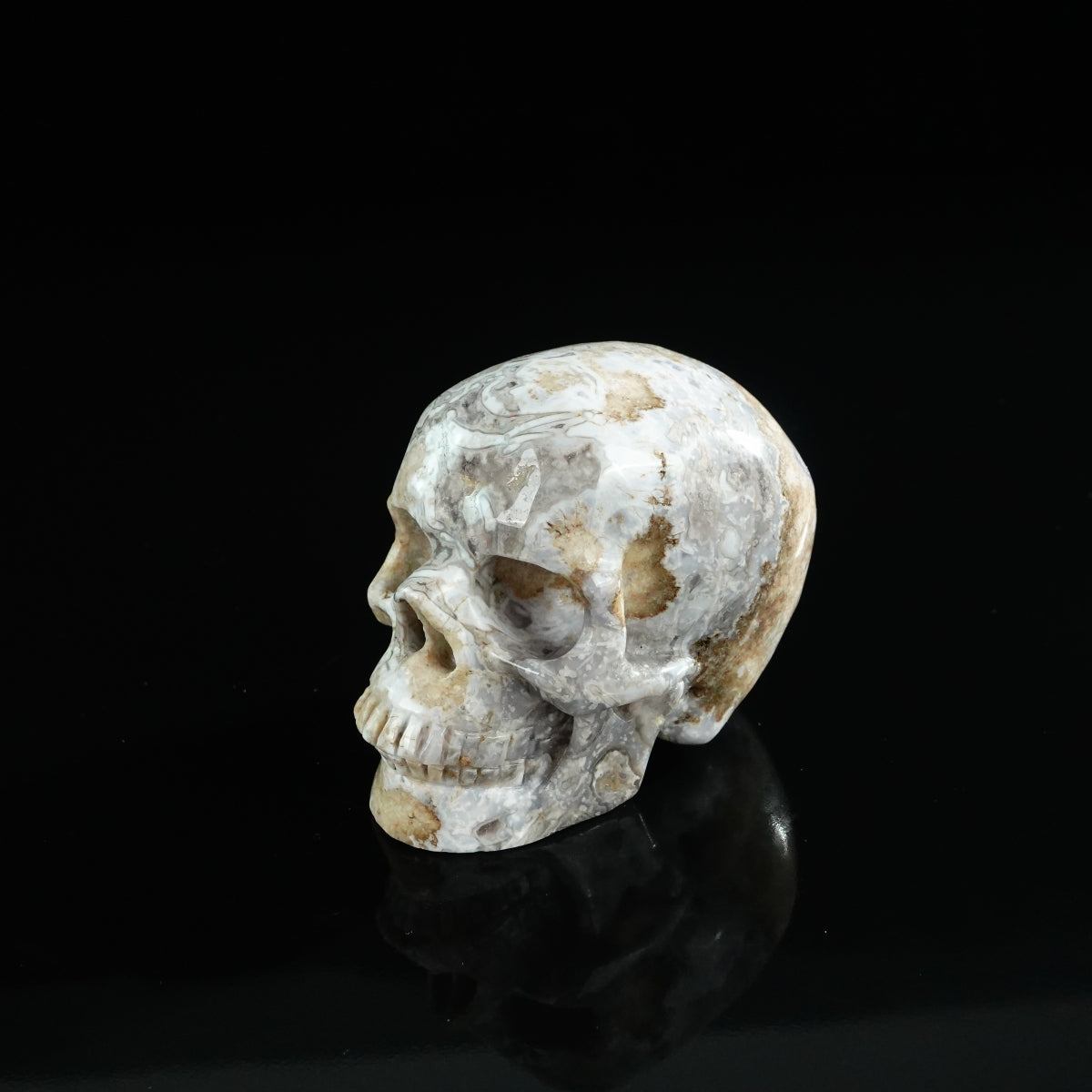 3.0" Blue Flower Agate Crystal Skull Carving - Unique Piece #BF05