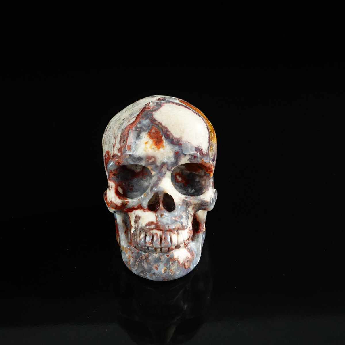 3.0" Blue Flower Agate Crystal Skull Carving - Unique Piece #BF06