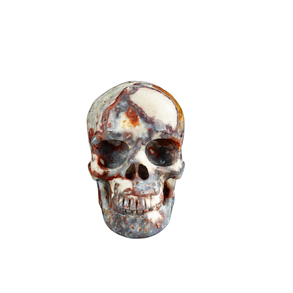 3.0" Blue Flower Agate Crystal Skull Carving - Unique Piece #BF06