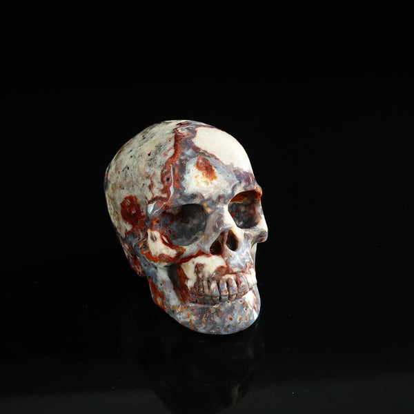 3.0" Blue Flower Agate Crystal Skull Carving - Unique Piece #BF06 - alternate view