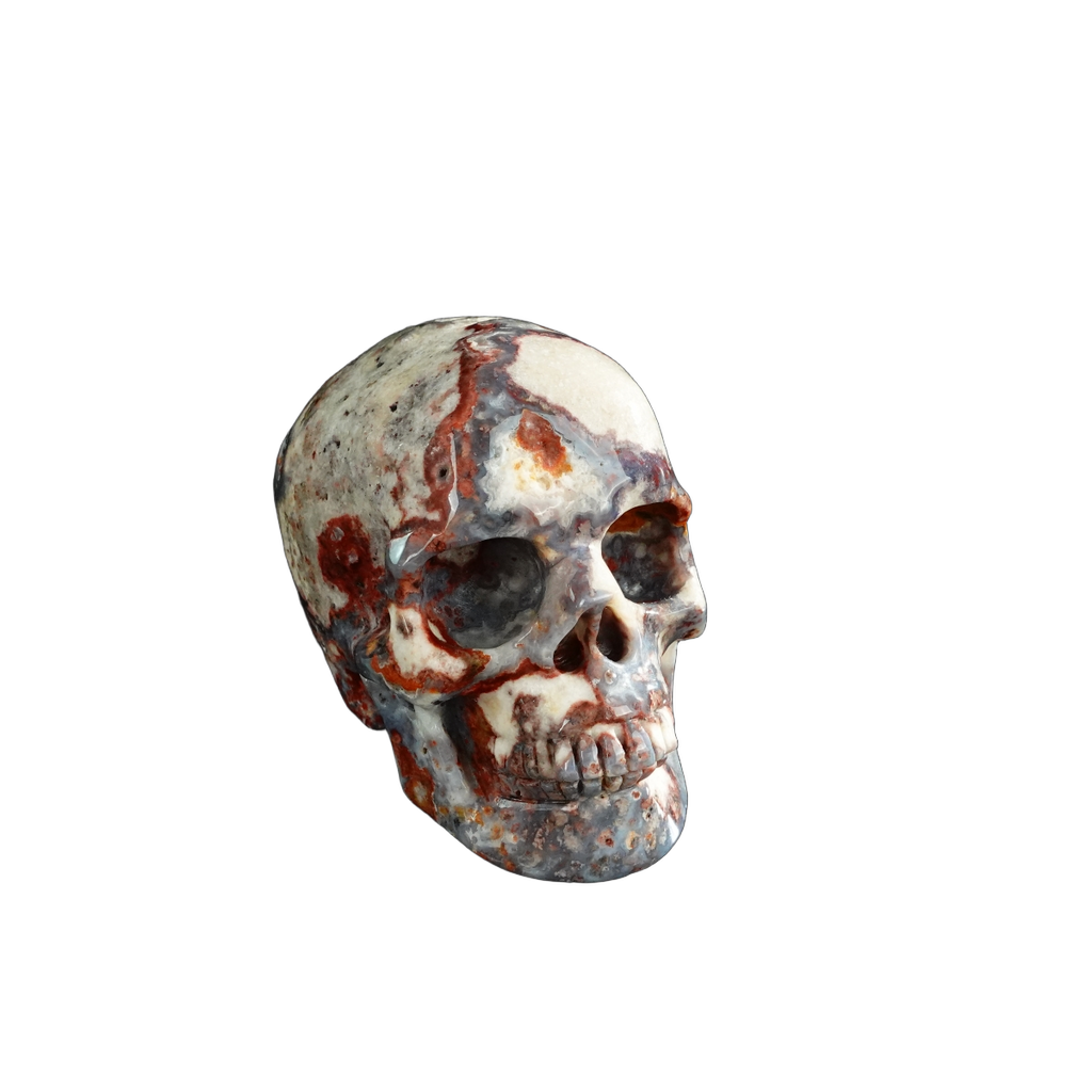 3.0" Blue Flower Agate Crystal Skull Carving - Unique Piece #BF06