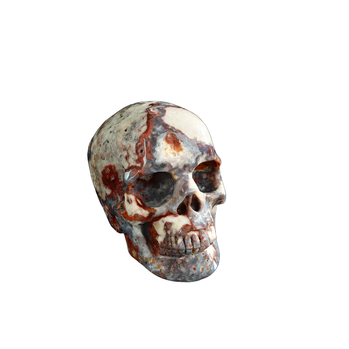 3.0" Blue Flower Agate Crystal Skull Carving - Unique Piece #BF06