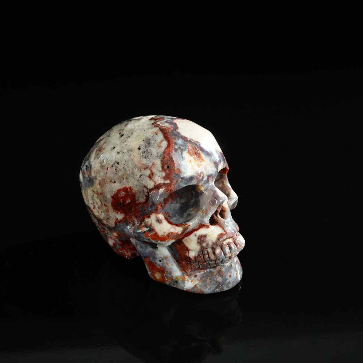 3.0" Blue Flower Agate Crystal Skull Carving - Unique Piece #BF06