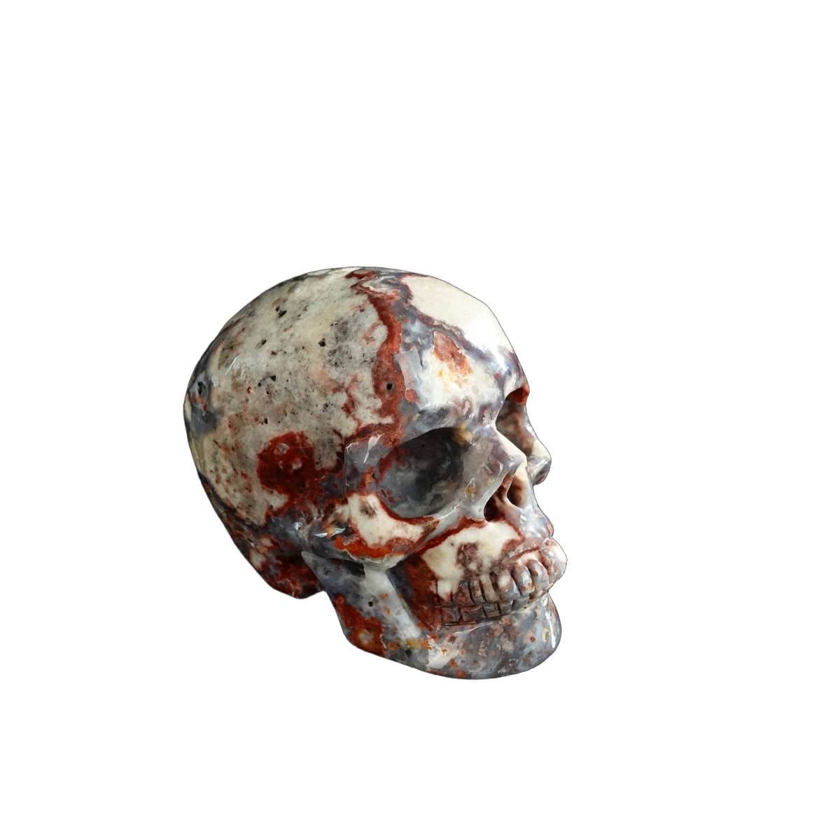 3.0" Blue Flower Agate Crystal Skull Carving - Unique Piece #BF06