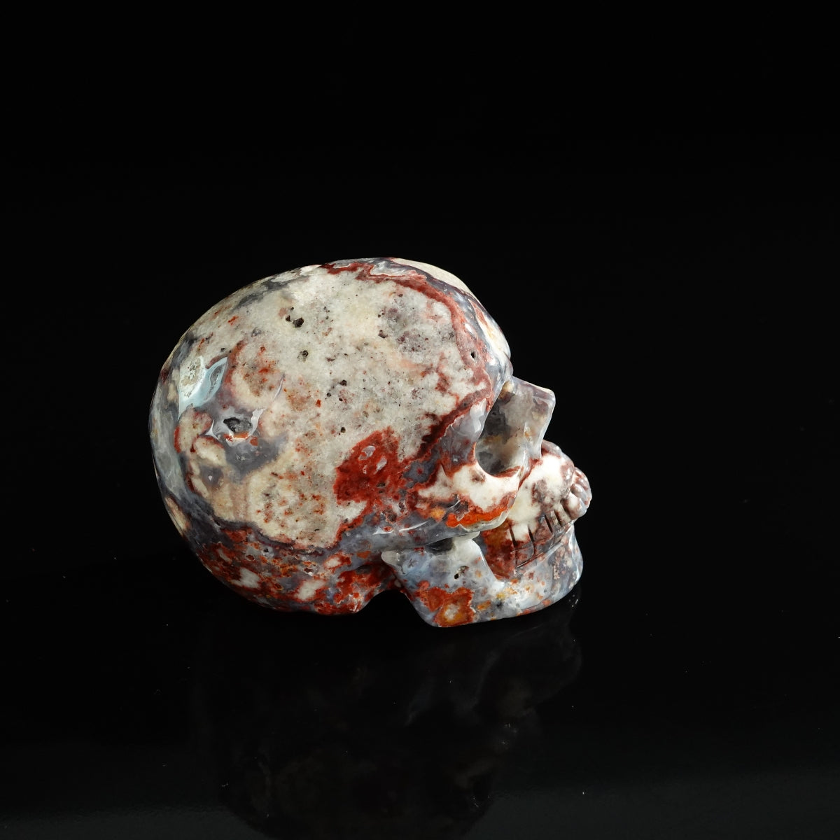 3.0" Blue Flower Agate Crystal Skull Carving - Unique Piece #BF06