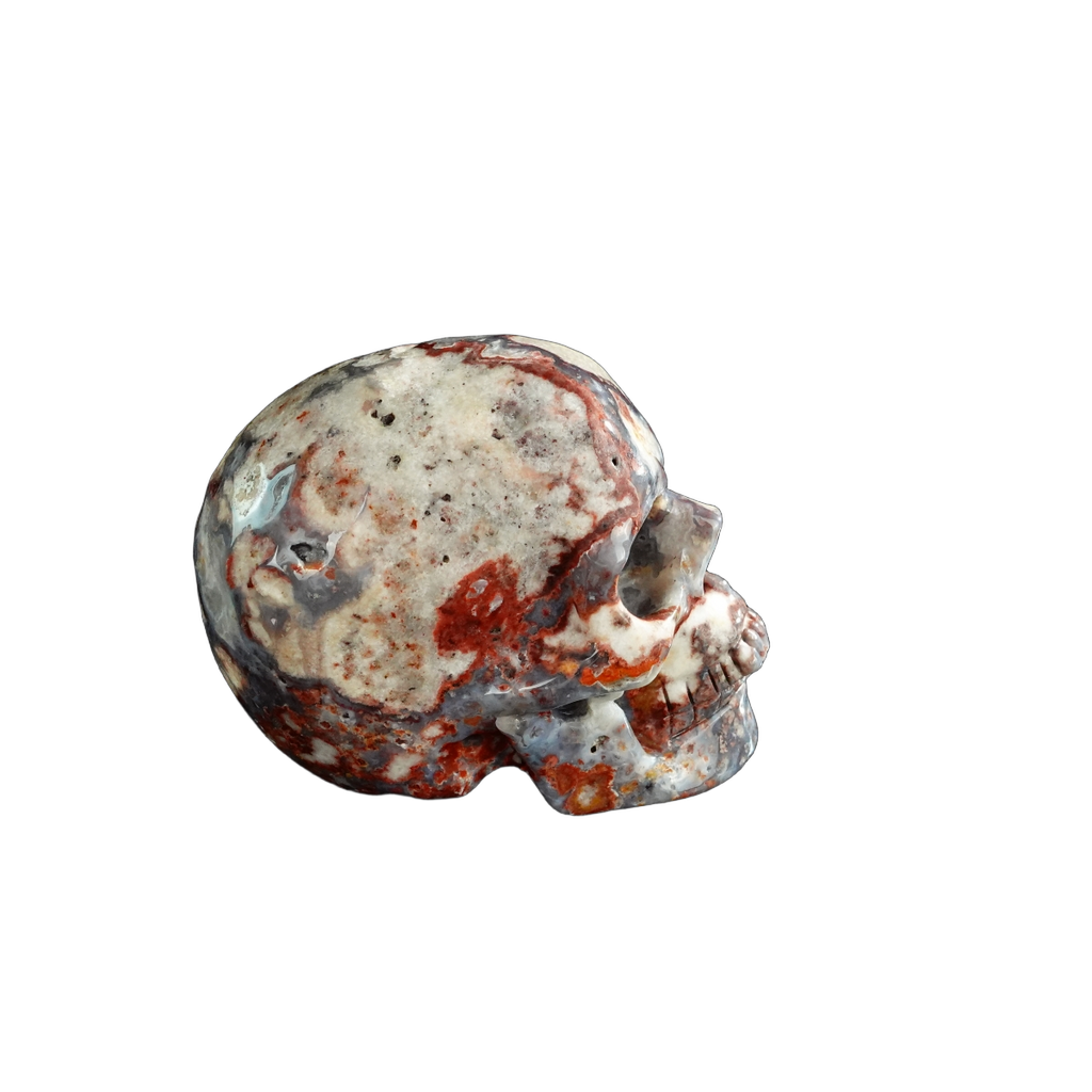 3.0" Blue Flower Agate Crystal Skull Carving - Unique Piece #BF06