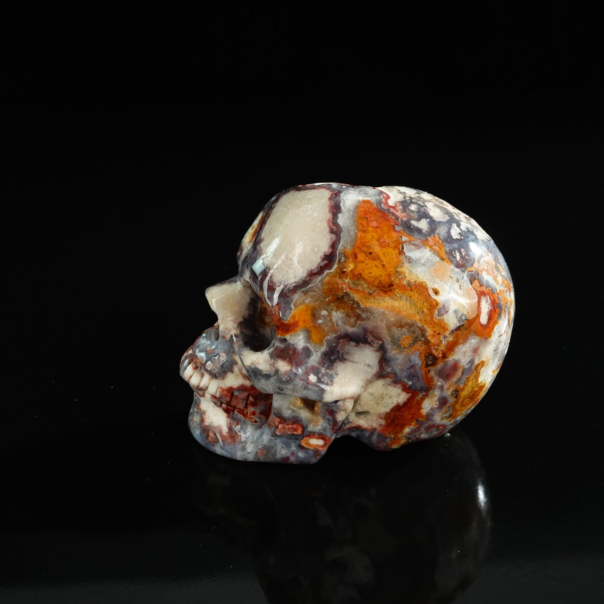 3.0" Blue Flower Agate Crystal Skull Carving - Unique Piece #BF06