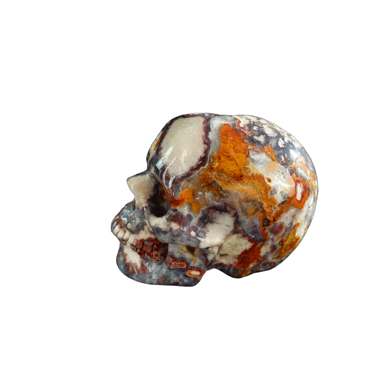 3.0" Blue Flower Agate Crystal Skull Carving - Unique Piece #BF06