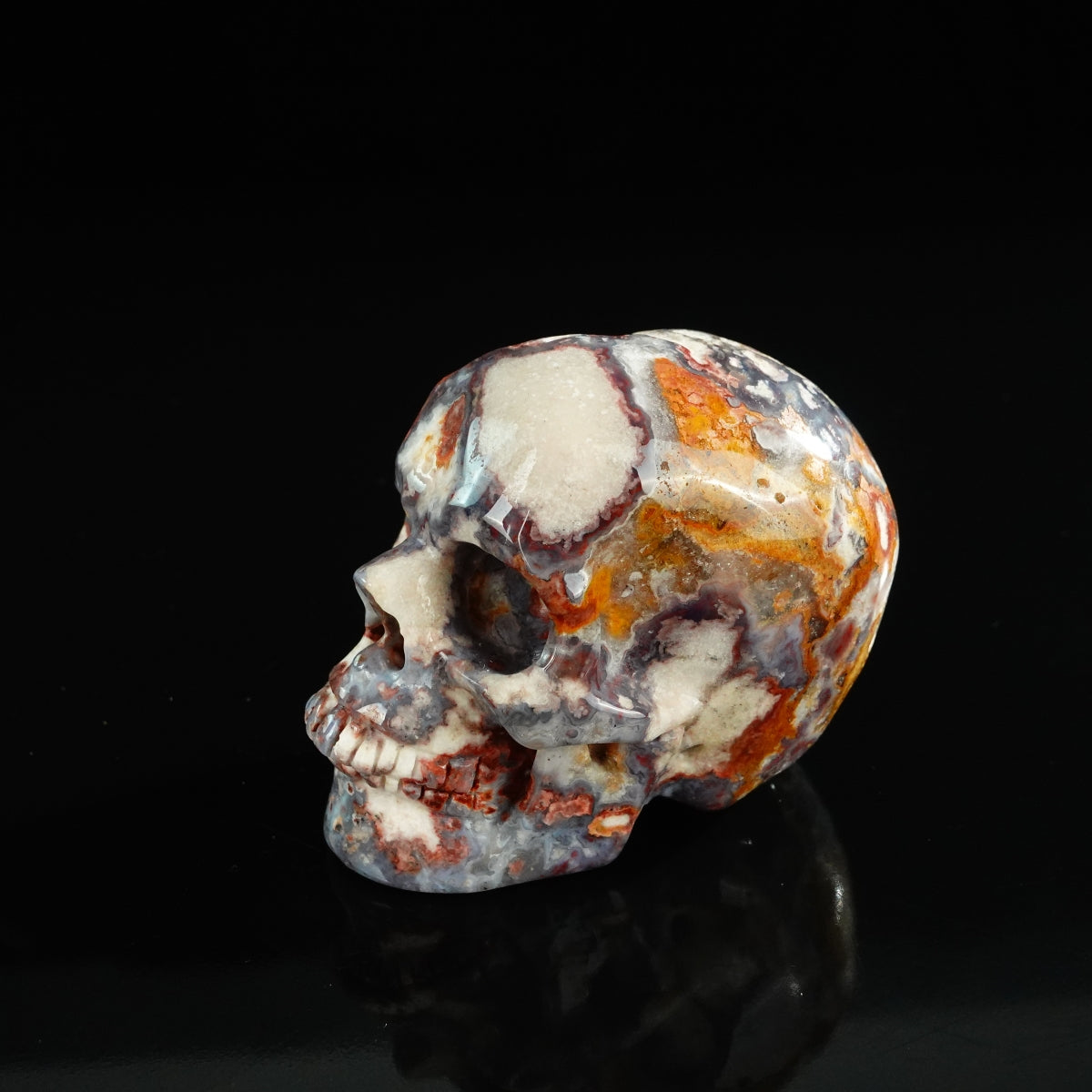 3.0" Blue Flower Agate Crystal Skull Carving - Unique Piece #BF06