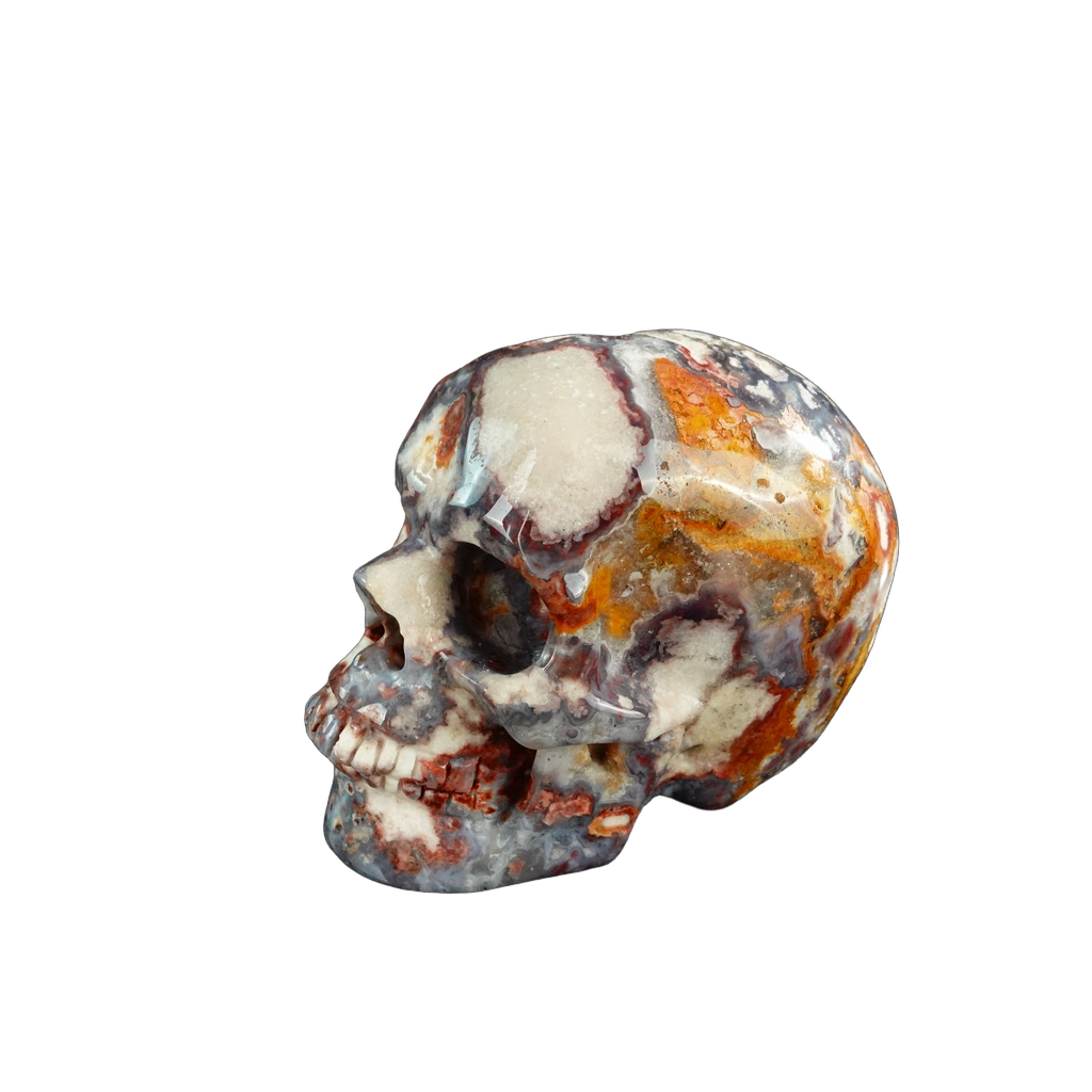 3.0" Blue Flower Agate Crystal Skull Carving - Unique Piece #BF06
