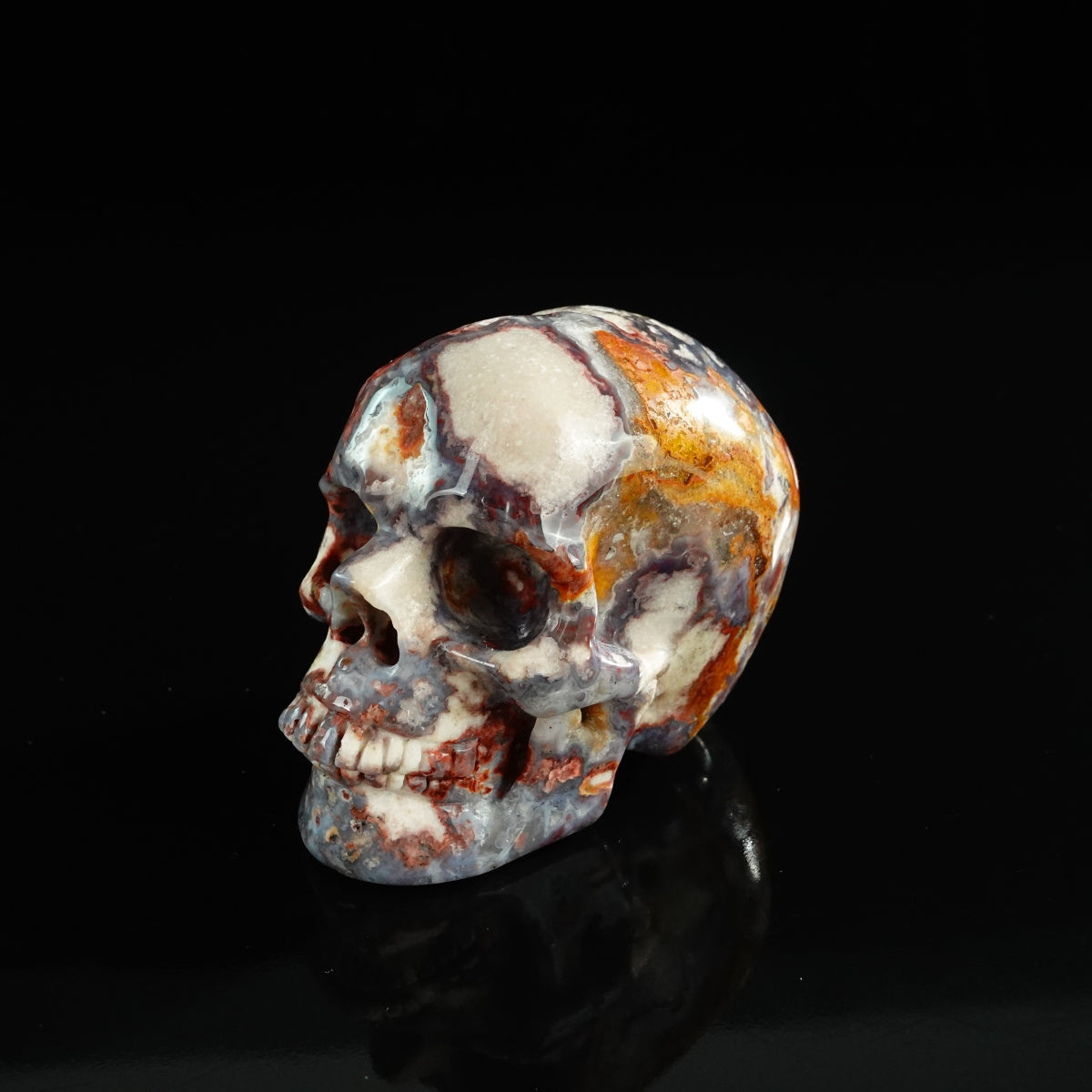 3.0" Blue Flower Agate Crystal Skull Carving - Unique Piece #BF06