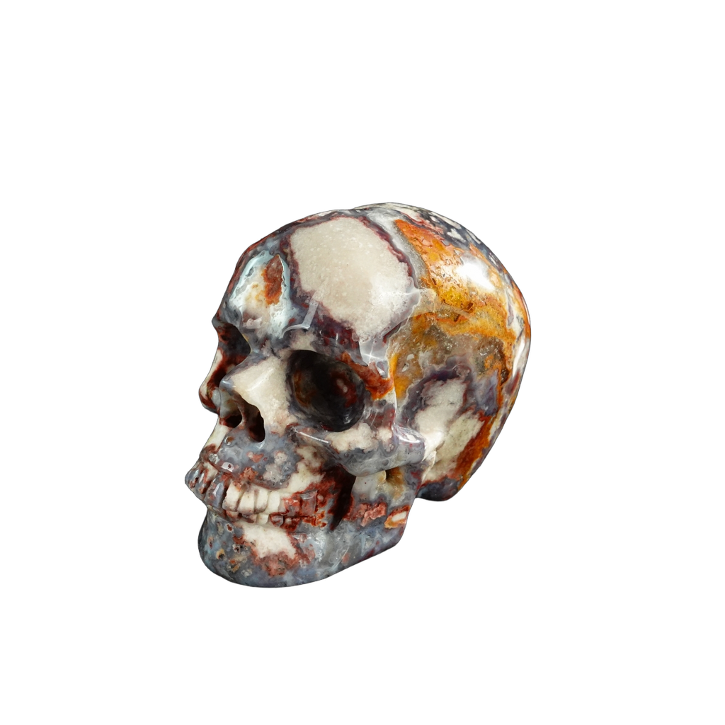 3.0" Blue Flower Agate Crystal Skull Carving - Unique Piece #BF06