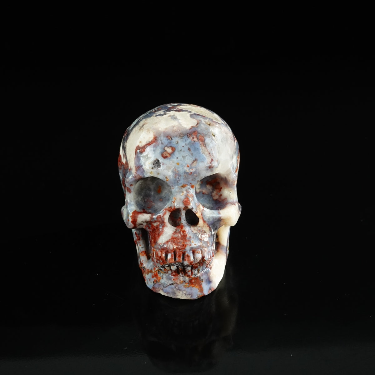 3.0" Blue Flower Agate Crystal Skull Carving - Unique Piece #BF07