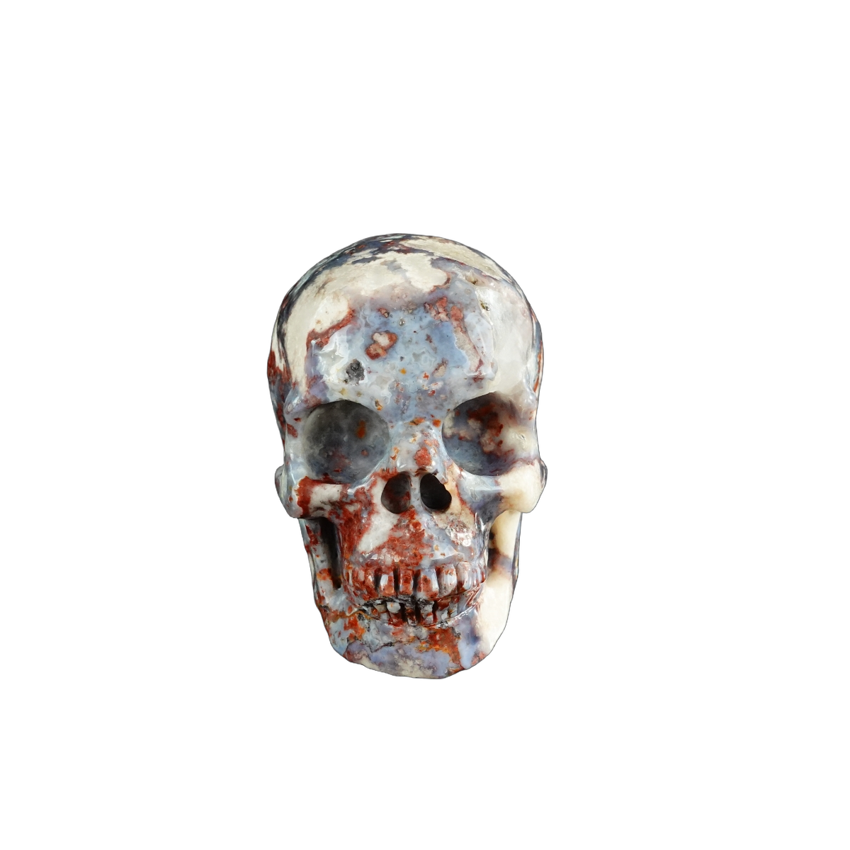 3.0" Blue Flower Agate Crystal Skull Carving - Unique Piece #BF07