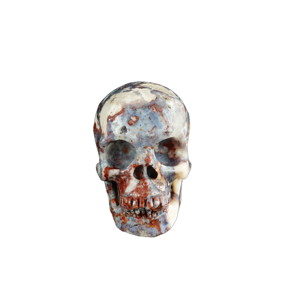 3.0" Blue Flower Agate Crystal Skull Carving - Unique Piece #BF07