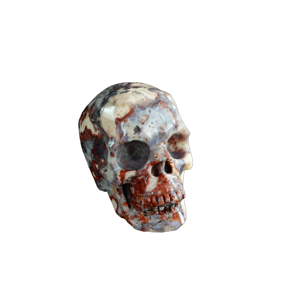 3.0" Blue Flower Agate Crystal Skull Carving - Unique Piece #BF07