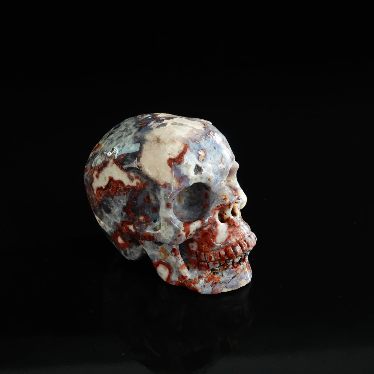 3.0" Blue Flower Agate Crystal Skull Carving - Unique Piece #BF07