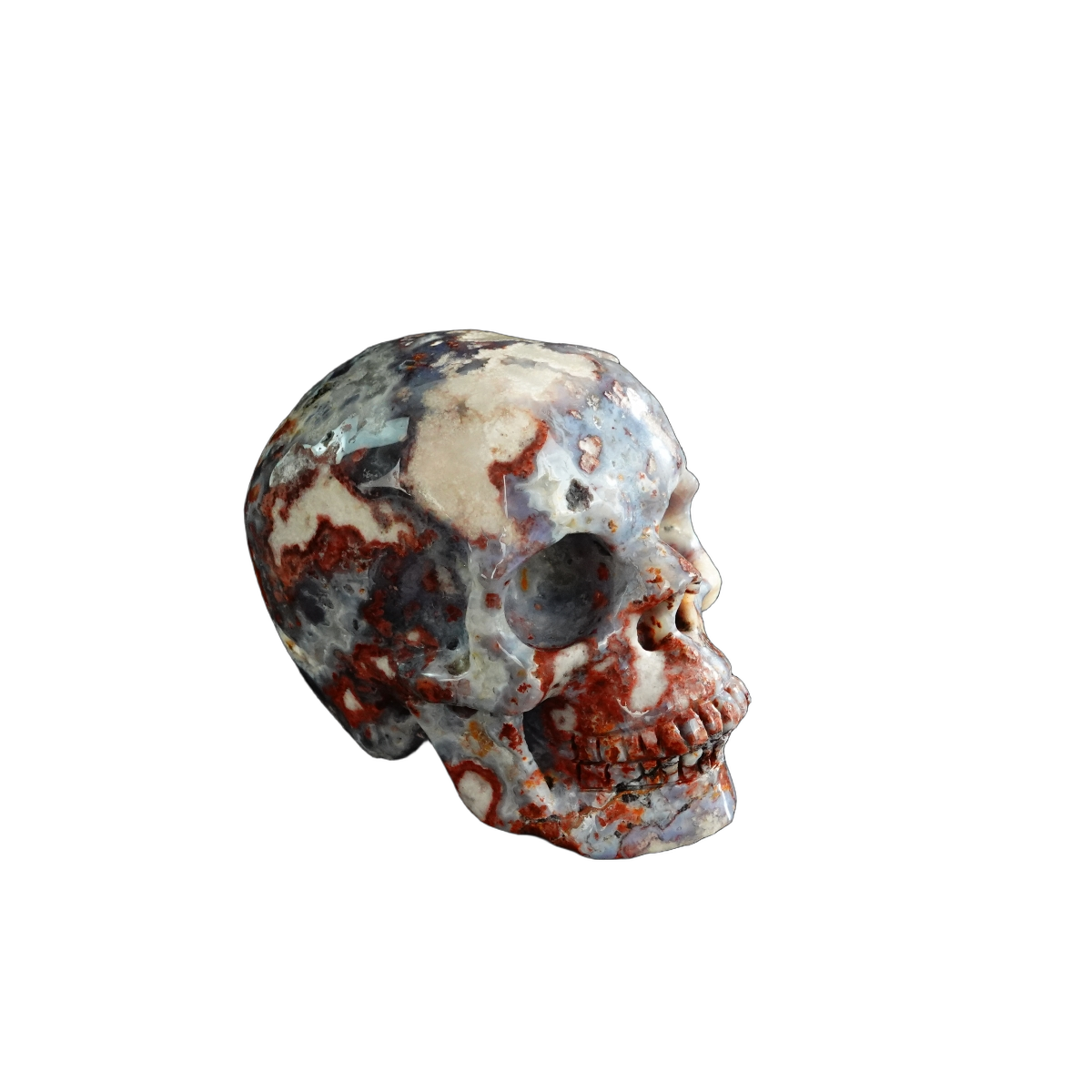 3.0" Blue Flower Agate Crystal Skull Carving - Unique Piece #BF07