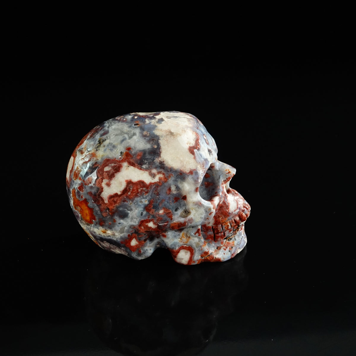 3.0" Blue Flower Agate Crystal Skull Carving - Unique Piece #BF07