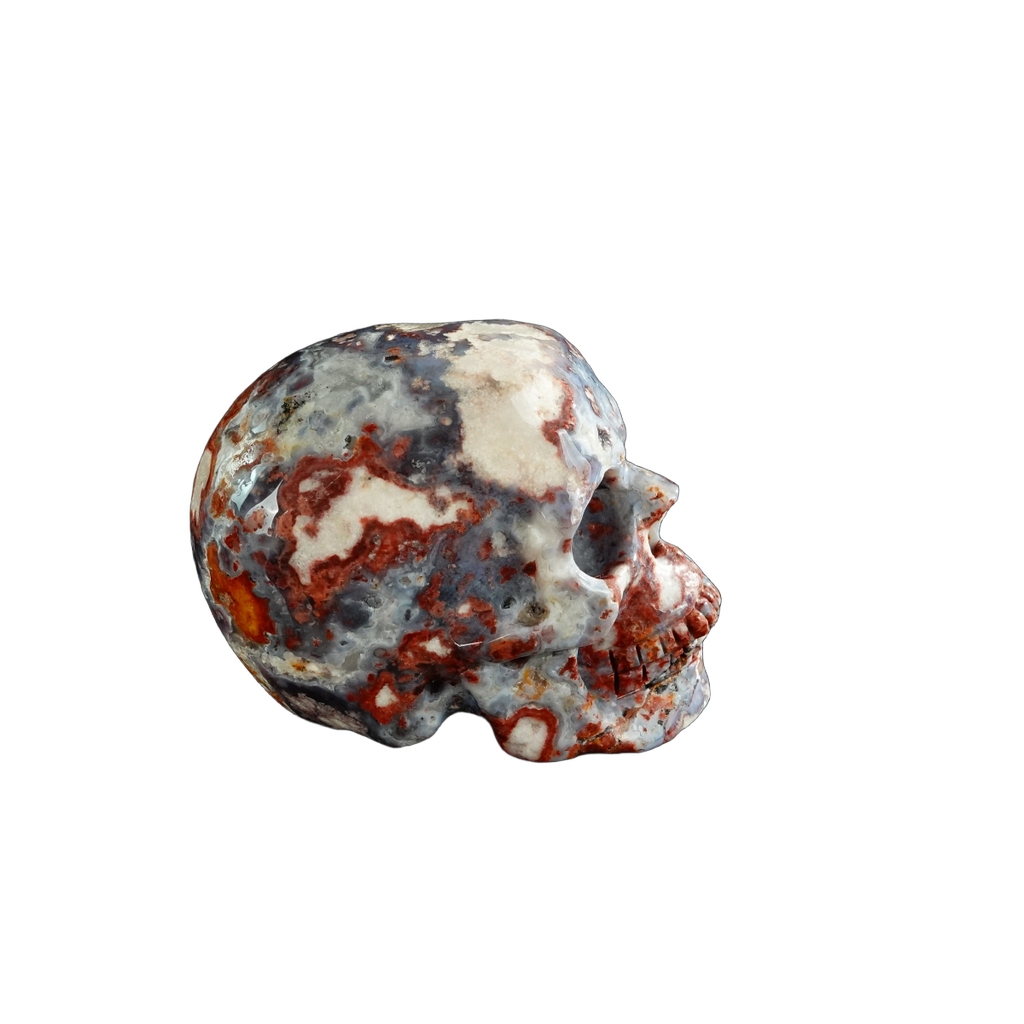 3.0" Blue Flower Agate Crystal Skull Carving - Unique Piece #BF07
