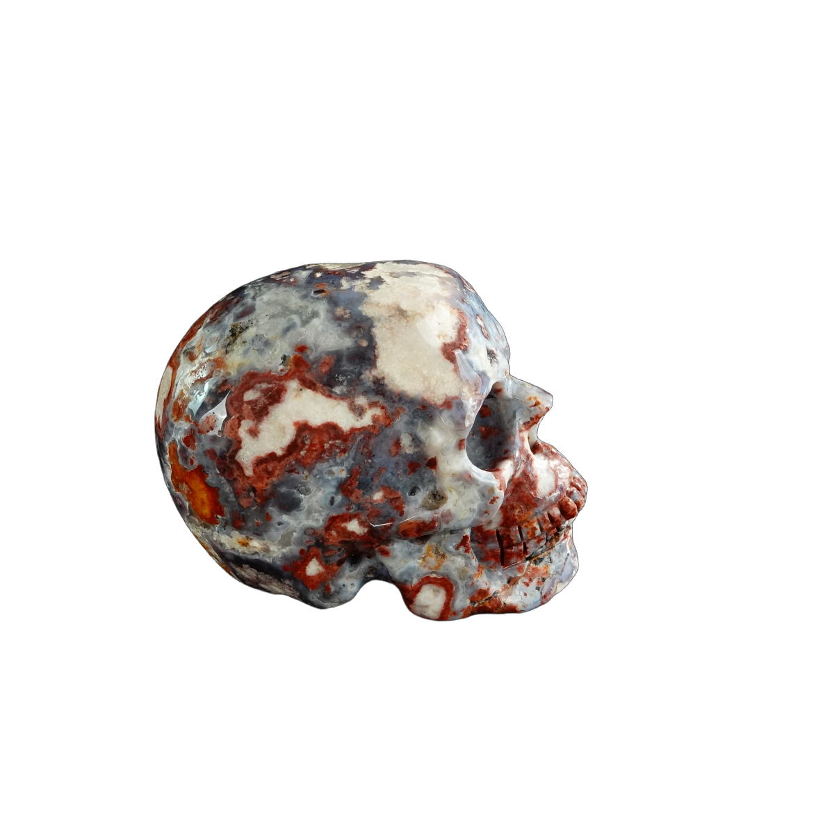 3.0" Blue Flower Agate Crystal Skull Carving - Unique Piece #BF07