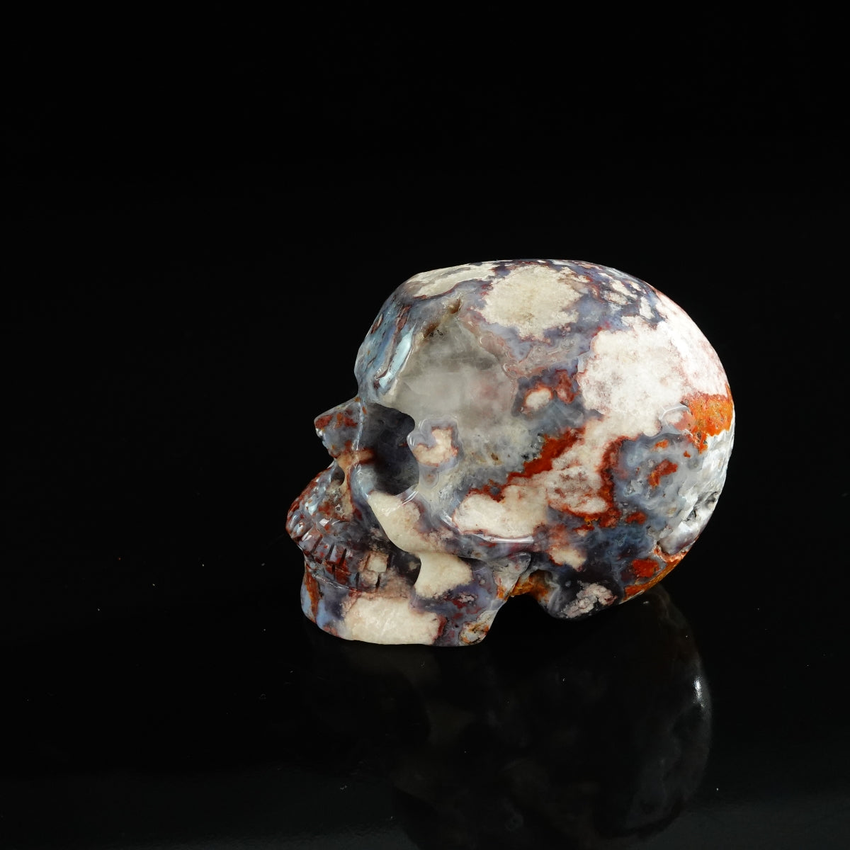 3.0" Blue Flower Agate Crystal Skull Carving - Unique Piece #BF07