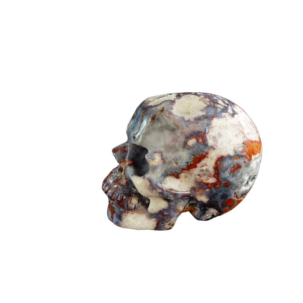 3.0" Blue Flower Agate Crystal Skull Carving - Unique Piece #BF07