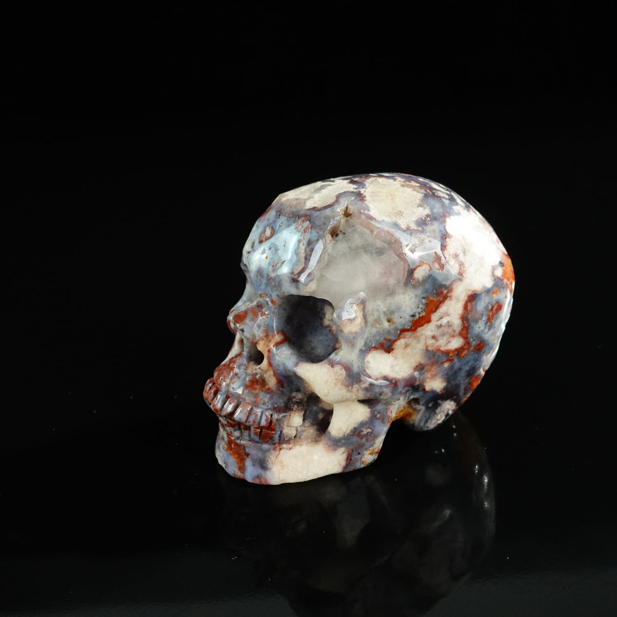 3.0" Blue Flower Agate Crystal Skull Carving - Unique Piece #BF07