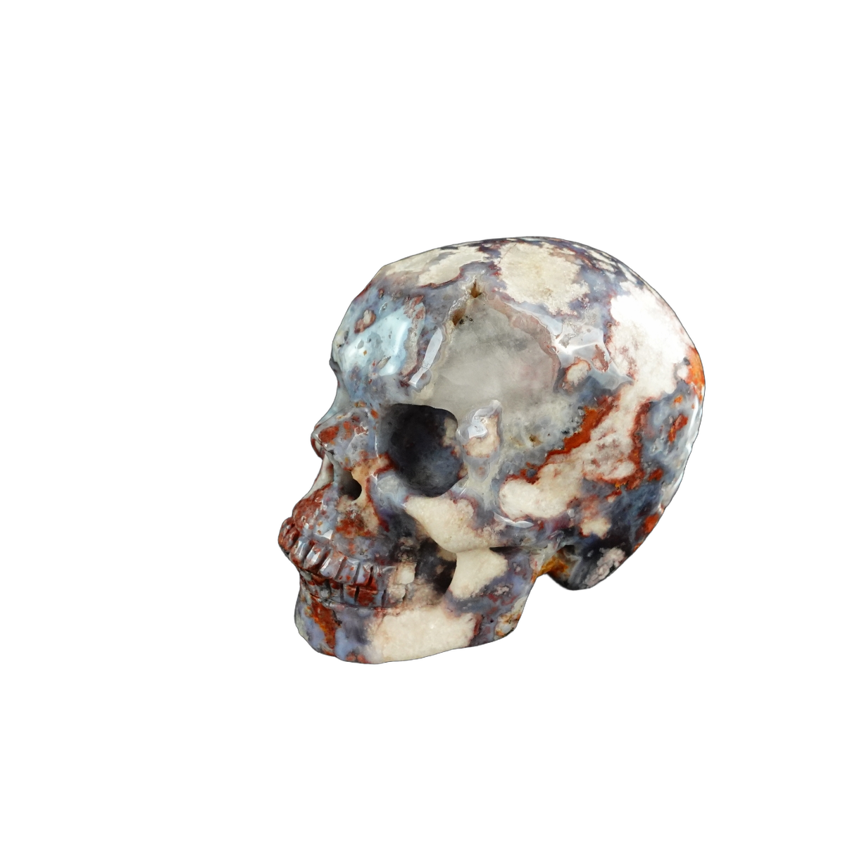 3.0" Blue Flower Agate Crystal Skull Carving - Unique Piece #BF07